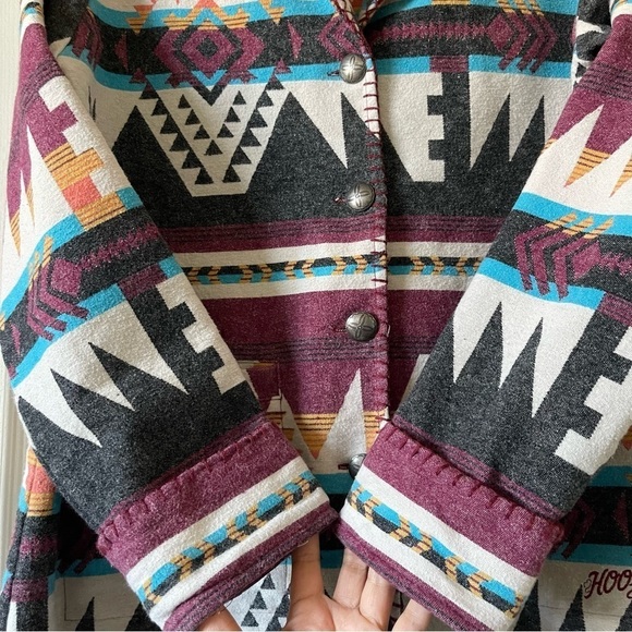 Hooey Southwestern Flannel Button Up Jacket Women’s M Cotton Red Wine Black Tan - Picture 9 of 17